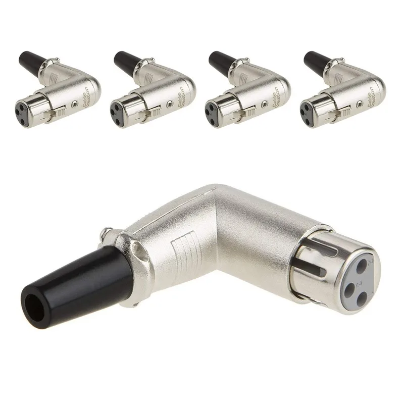 Угловой XLR адаптер, кабель [5-Pack] 90 градусов 3PIN XLR гнездовой микрофонный разъем, серебристый