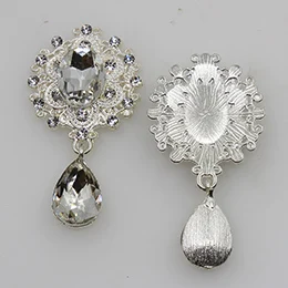 silver Мода 10 шт. 24*45 мм DIY прозрачное стекло аксессуары стразы кнопка сплава брошь украшения одежды ремесло поставки - Цвет: silver