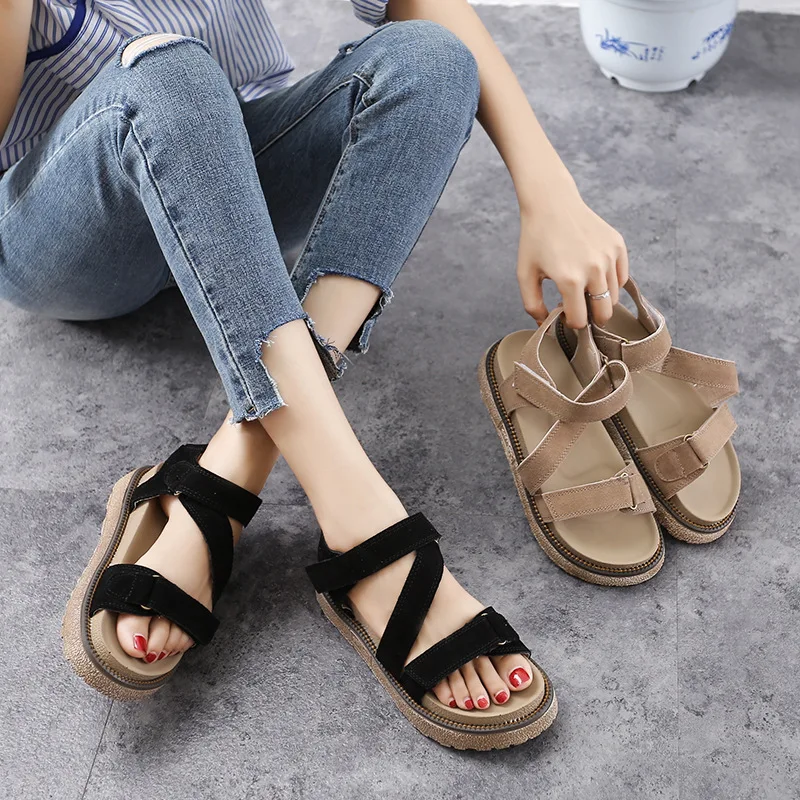 

Spring and Summer 2020 New Scrub Sandals Platform Shoes Roman Hook and Loop Muffin Semi-High Heeled Women's Shoes