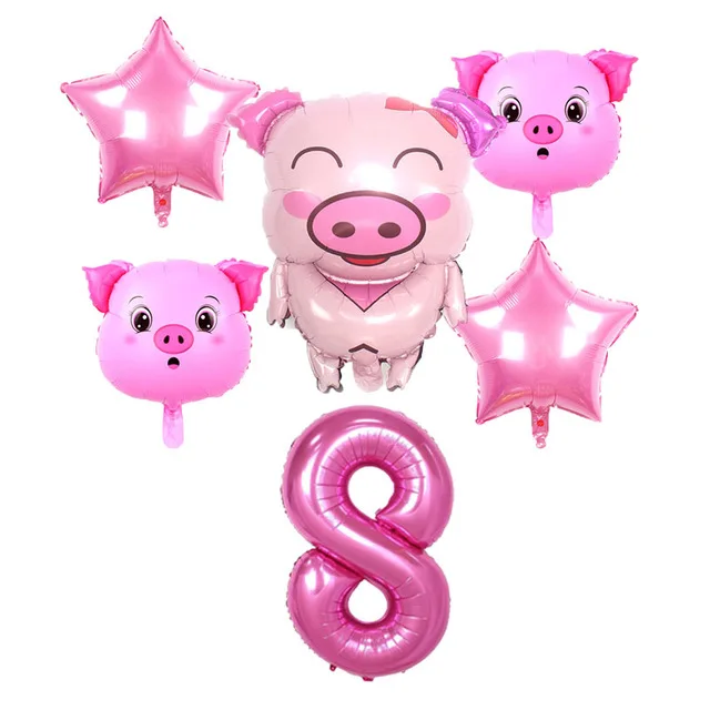 Милые розовые воздушные шары с изображением свинки, Мультяшные животные, свинка, вечерние украшения на день рождения, детские игрушки-сюрприз для душа - Цвет: pig set(8)