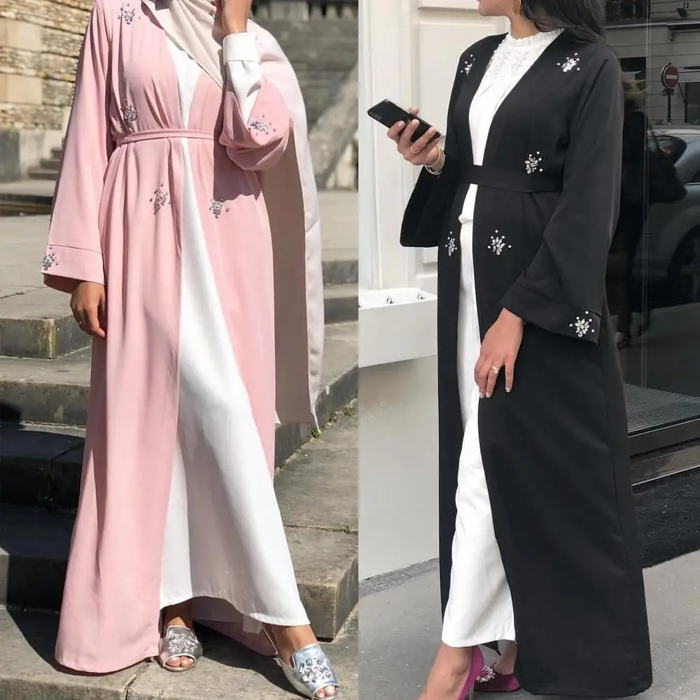 Мусульманский Кардиган со стразами и бусинами abaya длинное платье кимоно длинные халаты Jubah Дубай Ближний Восток Рамадан Арабский исламский одежда