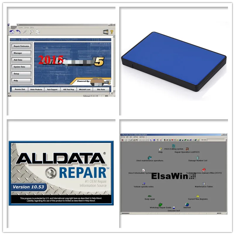 

2020 hot auto repair alldata software workshop dato 2015 Elsawin 6.0 V10.53 +Mit//chell OD5 car diagnostic tool professional