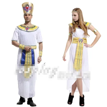 

Halloween Couple Adult Male and Female Performance Costume Egyptian Prince Princess Cleopatra White Egyptian Pharaoh Costume