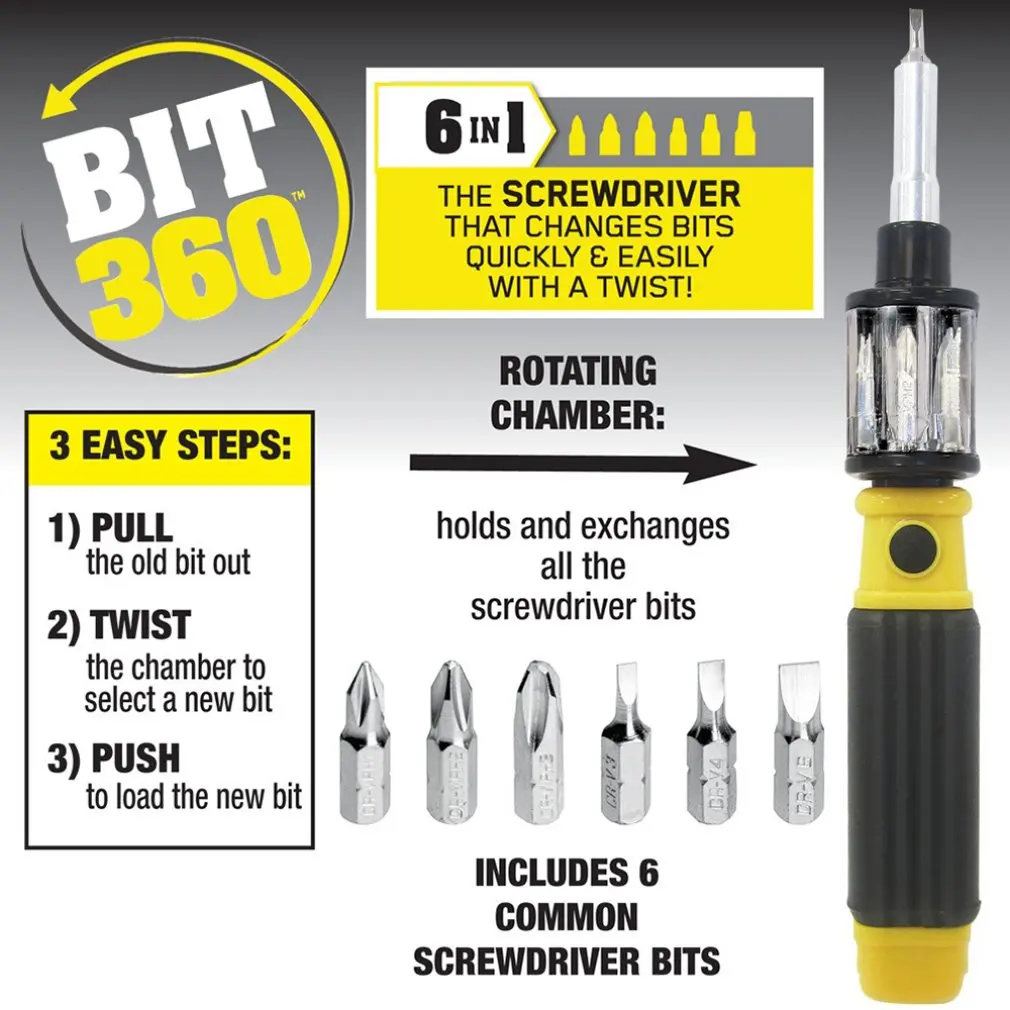 

6-In-1 Multi-Function Rotary Screwdriver Six Different Magnetized Bits Quick Switch Telescopic Screwdriver