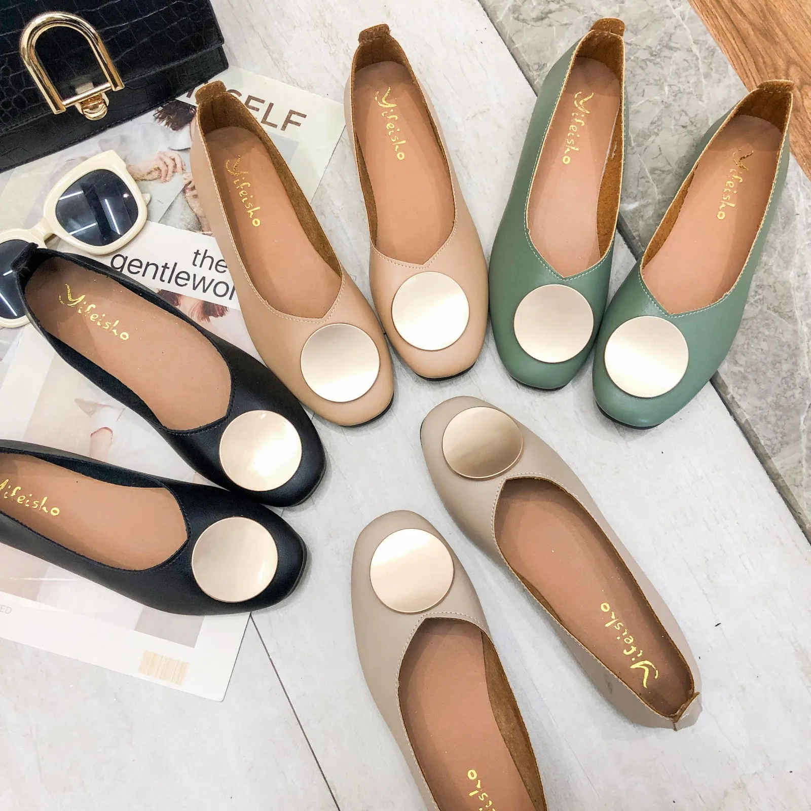 

Round Buckle Shoes Women Flat Low-Cut Fairy-Style 2019 Autumn New Style INS Fashion Shoes Slip-on Grandma Shoes