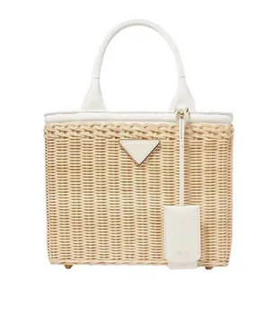 

2020 Handmade Rattan Women's Bag White Woven Basket Tote Shoulder Bag One Shoulder Bias Bag Summer Retro Straw Bag