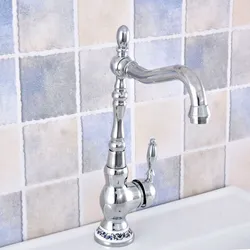 Polished Chrome Brass Bathroom Kitchen Basin Sink Faucet Mixer Tap Swivel Spout Single Ceramic Base One Hole Deck Mounted msf675