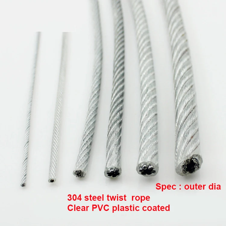Clear PVC Coated Wire Rope Acier Galvanisé Transparent Stranded métal câble nouveau