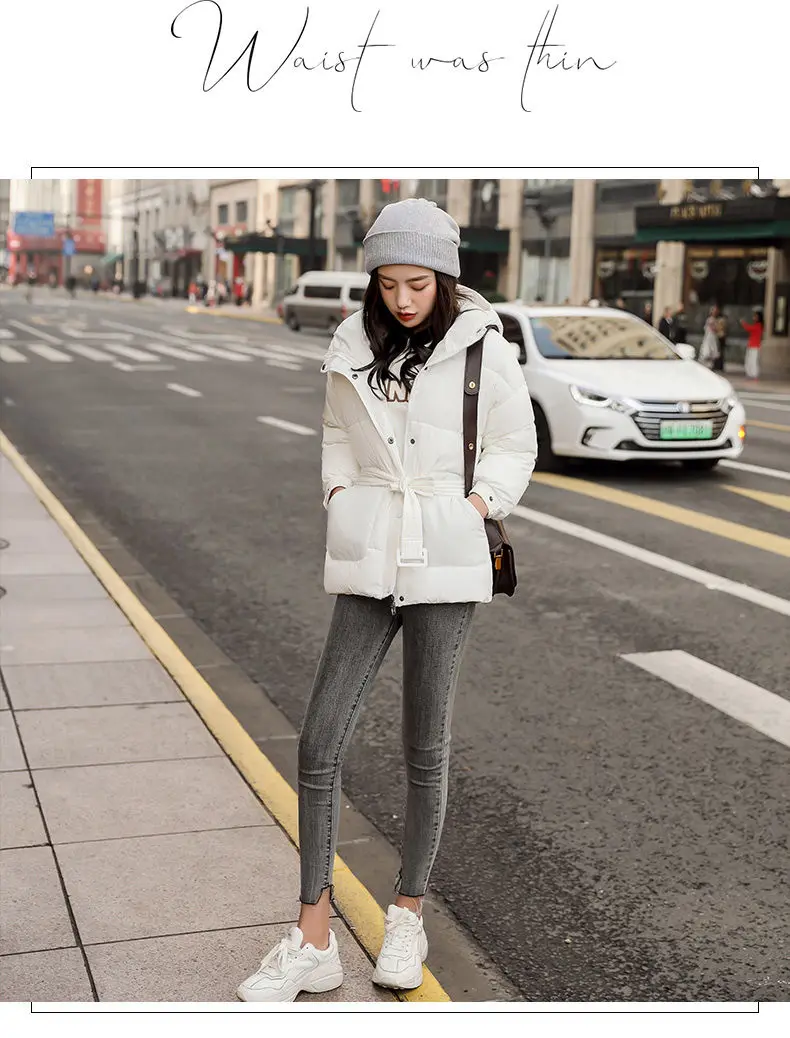 Cena Trzy kolory solidne damskie parki z kapturem, na suwak płaszcz jednorzędowy zimowy gruby koreański mody szarfy kurtka