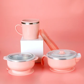 

Healthy Titanium Feeding Spoon Child Tableware Food Bowl Learning Dishes Service Plate/Tray Suction Cup Baby Dinnerware Set