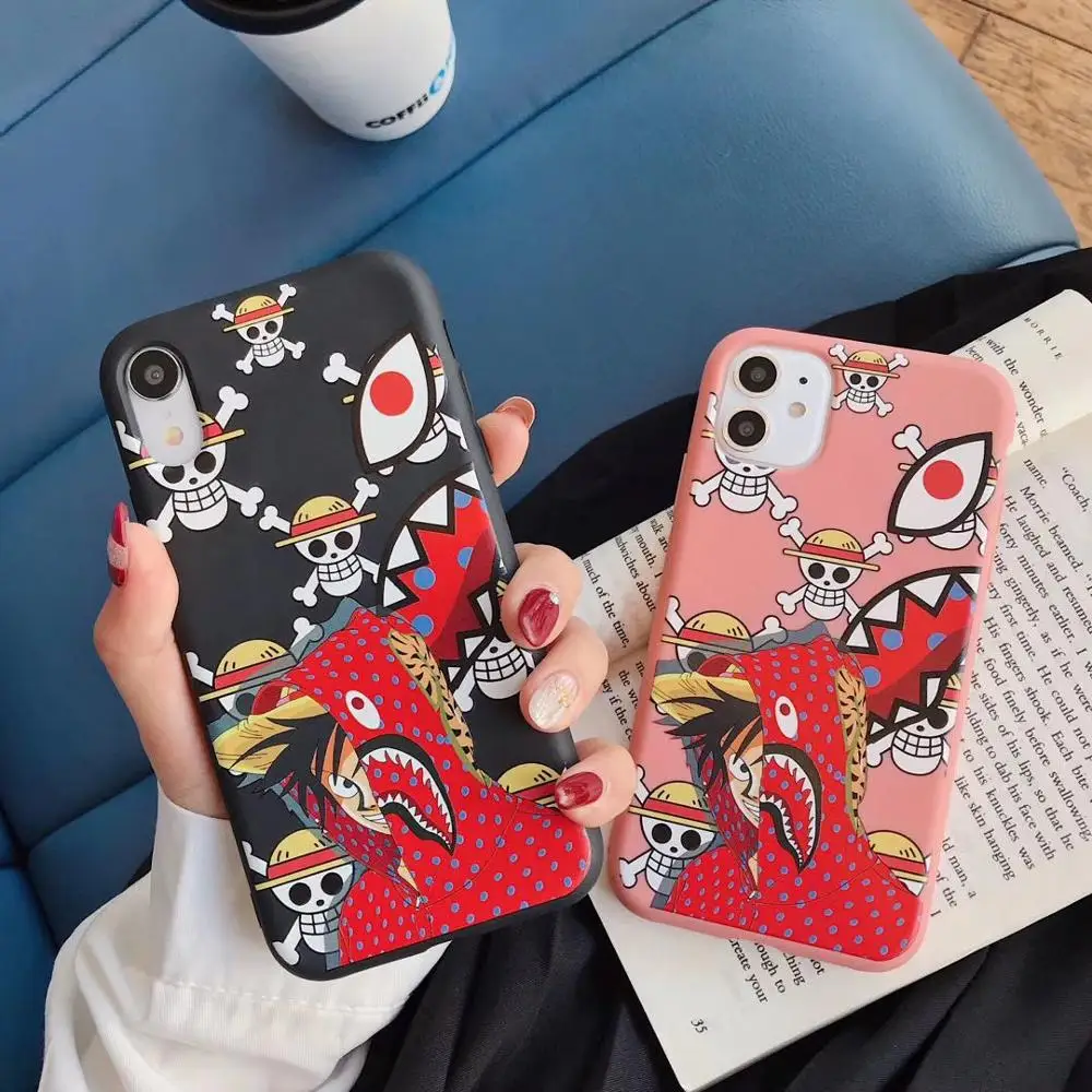 

Hot One Piece Luffy Camouflage shark Soft silicon phone case for apple iphone 6 S 7 8plus plus 8 X XR XS Max 11 Pro back cover