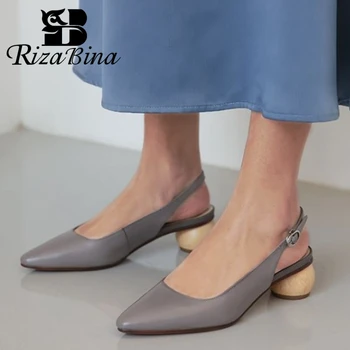 

RIZABINA Real Leather Pumps Pointed Toe Strange Heel Slingback Buckle Fashion Shoes Women Solid Color Ladies Footwear Size 34-39