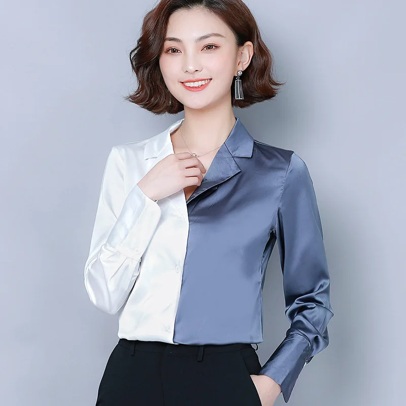 

Sense of Design Non-mainstream Western Style Fashion Imitated Silk Fabric Shirt Women's 2019 Autumn Long Sleeve Contrast Color J