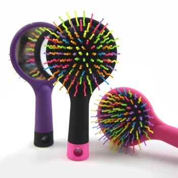 

Handle Comb Anti-static Massage Hair Brush Rainbow Volume Brush Eye-Candy Detangling Hair Brush With Mirror Hair Styling Tools