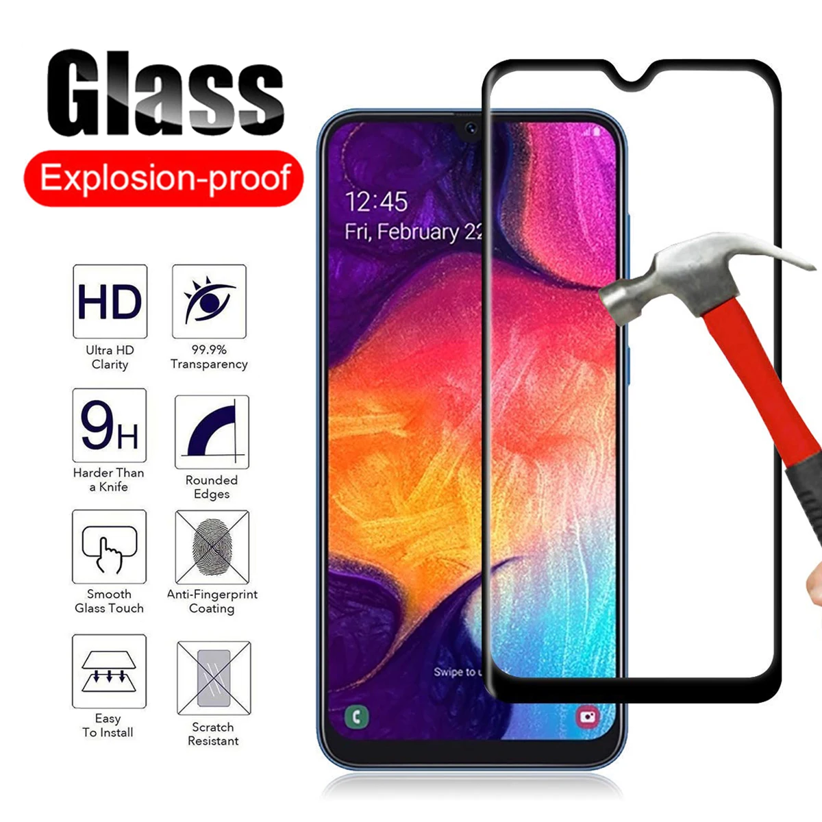 Закаленное стекло 9H с полным покрытием для Samsung Galaxy A50 A50S A30 A30S A20 A20S A20E A10 A10E A507FN