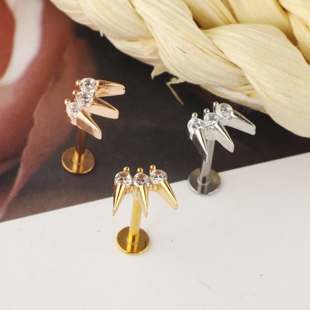 JUNLOWPY 16G Stainless Steel Labret Studs Lip Rings Retainer Cartilage Tragus Conch Helix Earring Barbell Piercing Body Jewelry