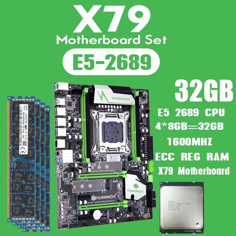 Комплект материнской платы huananzhi X79 с Xeon E5 2689 4x8 ГБ = 32 Гб 1600 МГц DDR3 память ECC Reg USB3.0 SATA3 PCI-E NVME M.2 SSD