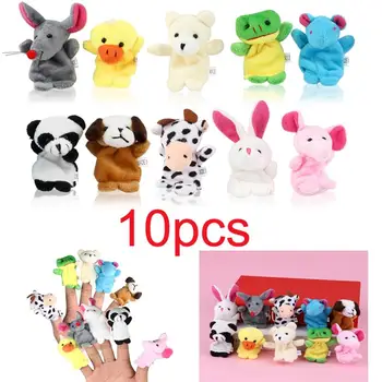 

10pcs Finger Dolls Toys Family Finger Puppet Plush Toys Dolls Cartoon Animal Finger Puppets Velvet Doll Toys (Random Pattern)