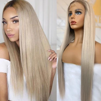 

Synthetic Ombre Blonde Lace Front wig colored lace wigs for Women Long Straight Heat Resistant ash blonde wig wholesale wigs