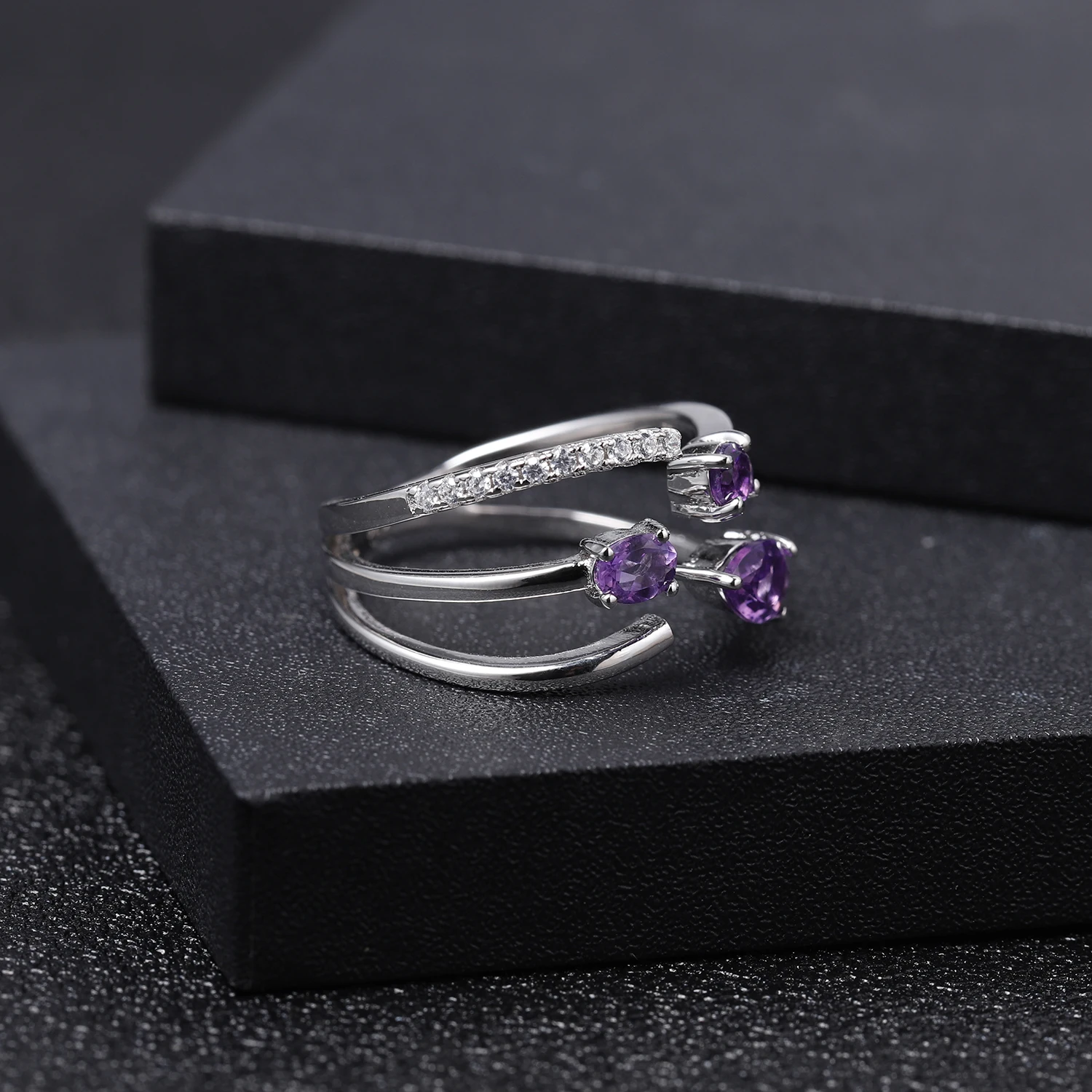 GEM'S балетное 925 пробы Серебряное регулируемое Открытое кольцо 0.67Ct натуральный аметист камень завитки кольцо для женщин юбилей ювелирные изделия