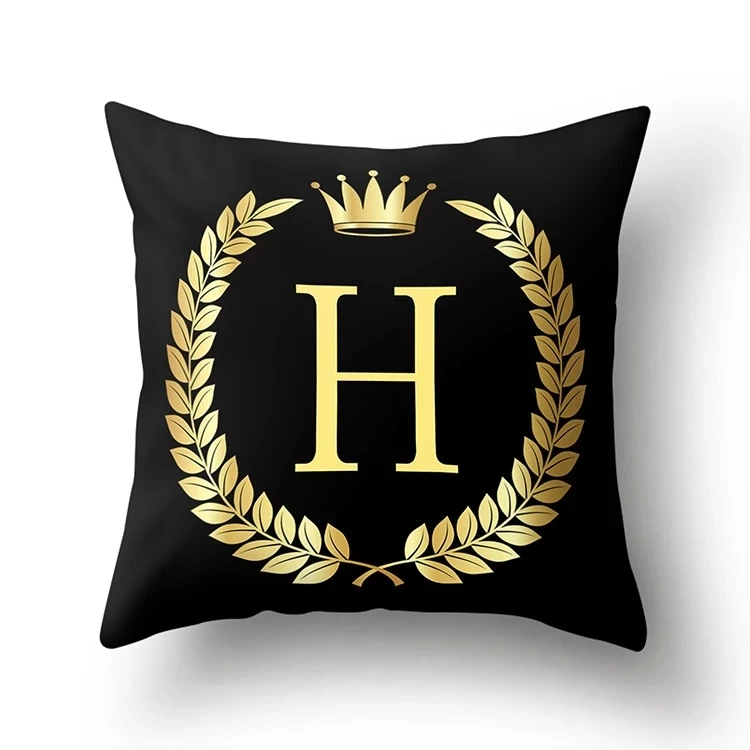 QRST-YZ 1Pc Black Golden Crown Letter New Year Accessories Polyester 45*45cm Cushion Cover Sofa Home Decoration Throw Pillowcase