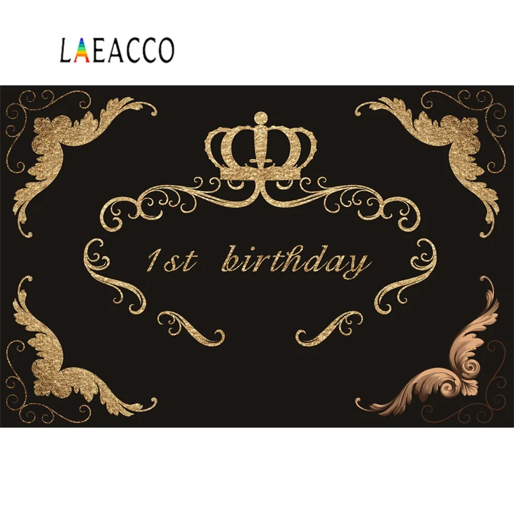 Laeacco Happy 18th birthday party Золотой плакат с короной портретный фотографический фон фотофоны фотосессия Photo Stuidio