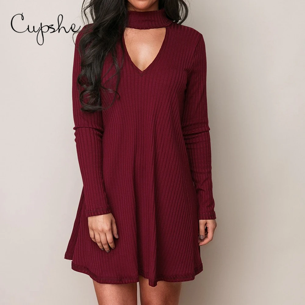 CUPSHE/однотонное платье-свитер в рубчик с вырезом мини женское сексуальное