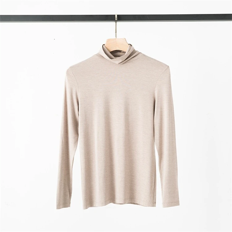 light khaki Новая рубашка с длинным рукавом Женская однотонная с высоким воротом тонкая женская футболка кашемировые протеиновые волокна рубашка Для Подружек - Цвет: light khaki