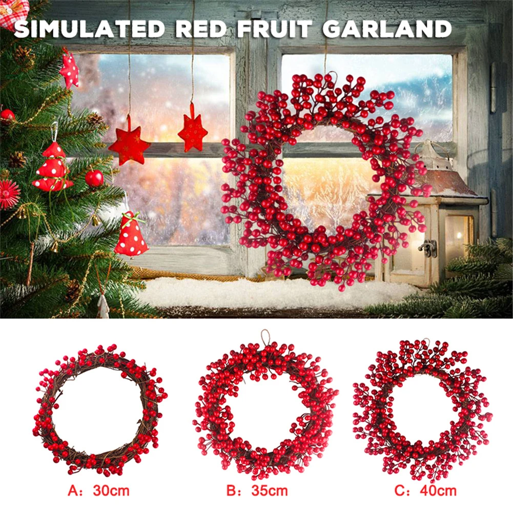 

Christmas Big Pine Cone Wreath Handmade Red Fruit Christmas Berry Red Fruit Artificial Pendant for Wall Door Hanging Decoration