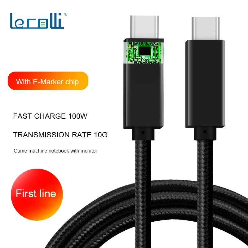 Кабель для быстрой зарядки и передачи данных с одной головкой Usb type-C PD Line USB-C линия для зарядки с металлическим корпусом USB3.1Gen2 видео Линия Emark 5A 100 Вт