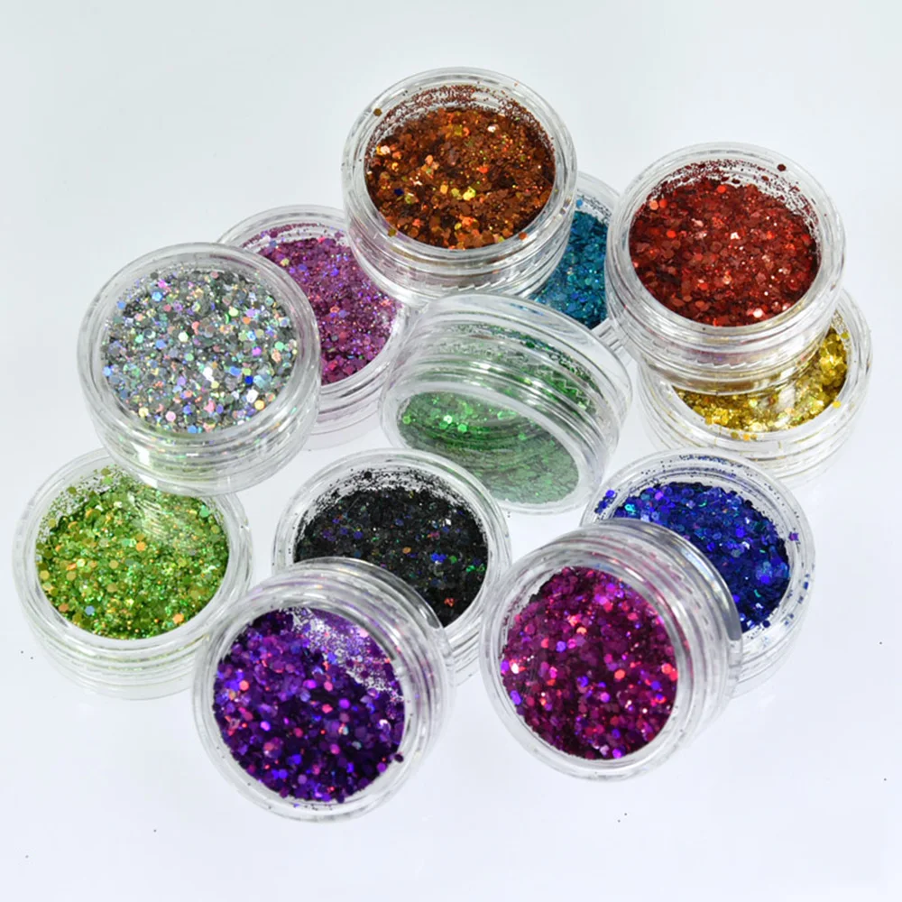 

12jars/set Laser Mixed Nail Glitter Powder Sequins Holographic Colorful Nail Flakes 3D DIY Charm Dust For Nail Art Decorations
