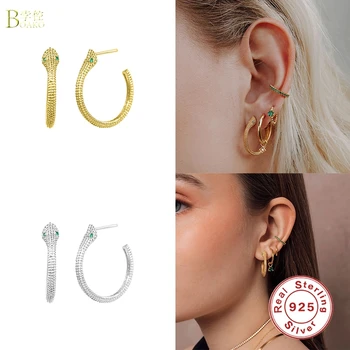 

BOAKO 925 Sterling Silver Stud Earrings For Women Party Gifts Zircon Piercing Earring Punk Simple Python Shape Earings Jewelry