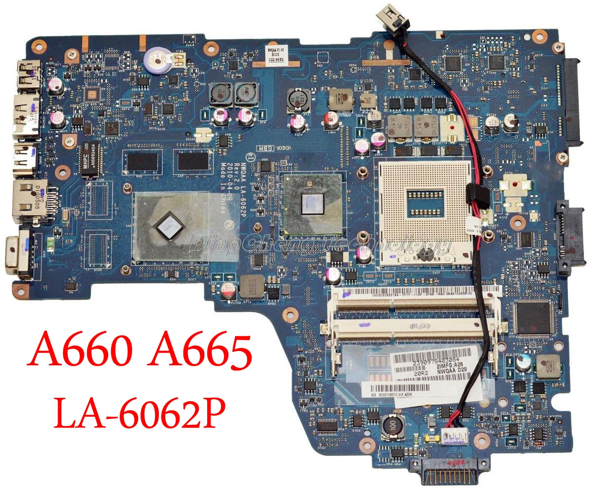 Материнская плата для ноутбука Toshiba Satellite A660 A665 NWQAA LA-6062P K000106380 Rev 2,0 не встроенная видеокарта