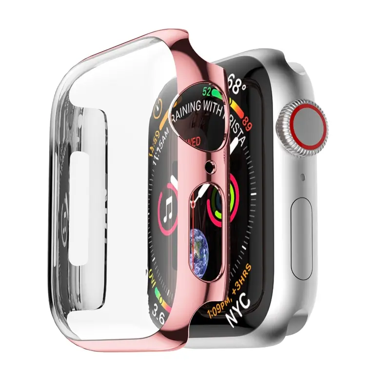 Чехол для apple watch band apple watch 4 5 case 44 мм/40 мм iwatch band защита экрана Аксессуары для часов - Цвет ремешка: pink gold