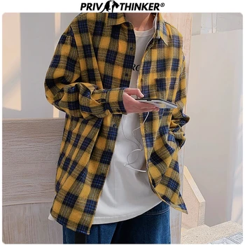 

Privathinker Men Spring Plaid 2020 Shirt Mens Japan Style Streetwear Causal Shirts Long Sleeve Shirt Plus Size Fashion Clothing