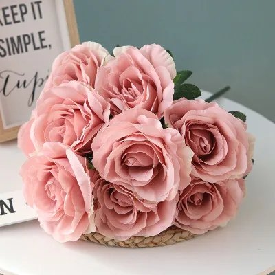 Pink1 Искусственные розы, имитация фланелевых цветов, искусственный цветок, 10 шт., вечерние украшения для рукоделия, свадьбы, дома, Цветочная композиция - Цвет: Pink1
