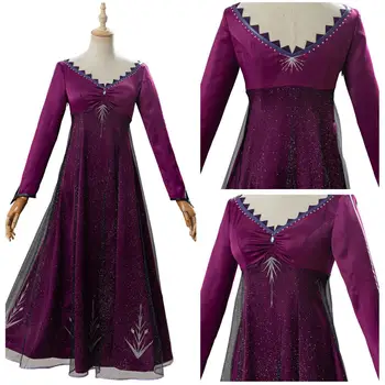 

Princess Elsa Cosplay Olaf's Adventure Snow Queen Elsa Purple Gown Dress Halloween Carnival Fancy Dress
