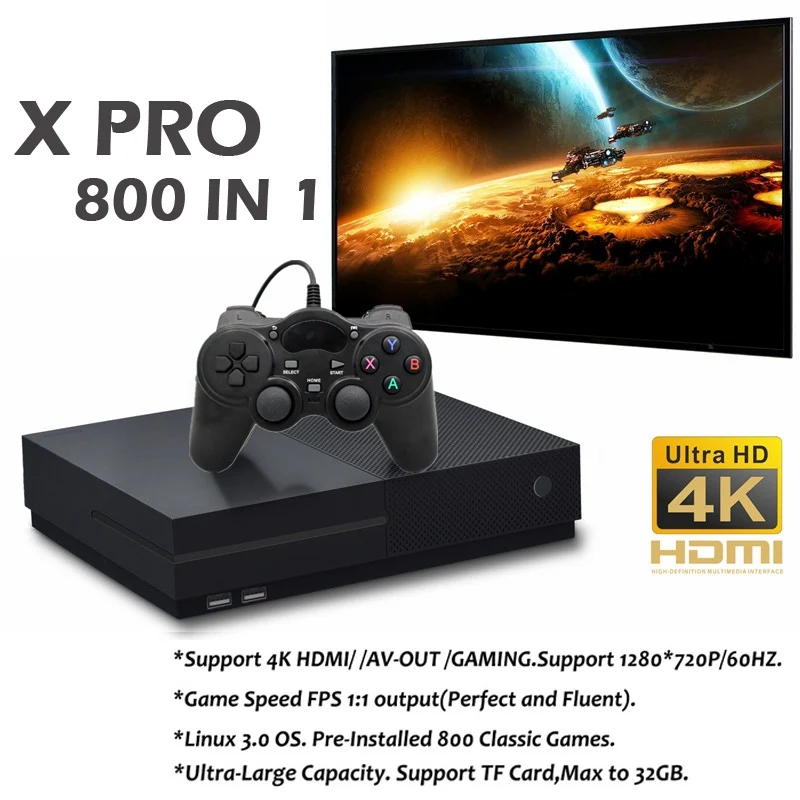 Игровая консоль X PRO Ultra HD 64 бит Поддержка AV 4K HDMI выход Встроенный 800 для PS1