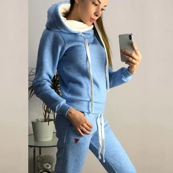 

Hooded Two Piece Sets Women Autumn Winter Tracksuit Long Sleeve Jackets And Pants Two Piece Set Warm Outfits Suit Femme