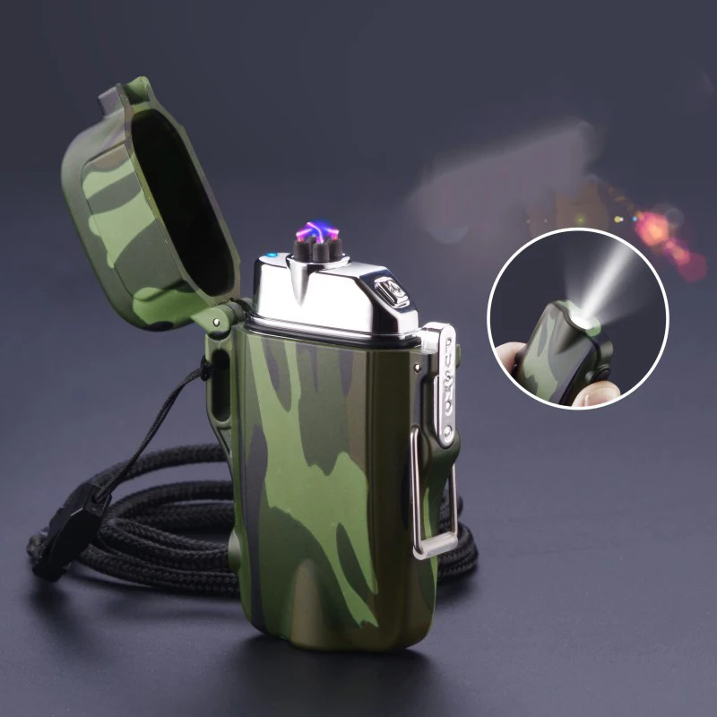 

Double Arc Lighter Waterproof Windproof Flameless Flashlight Outdoor USB Portable Rechargeable Metal Cigarette Lighter Mens Gift