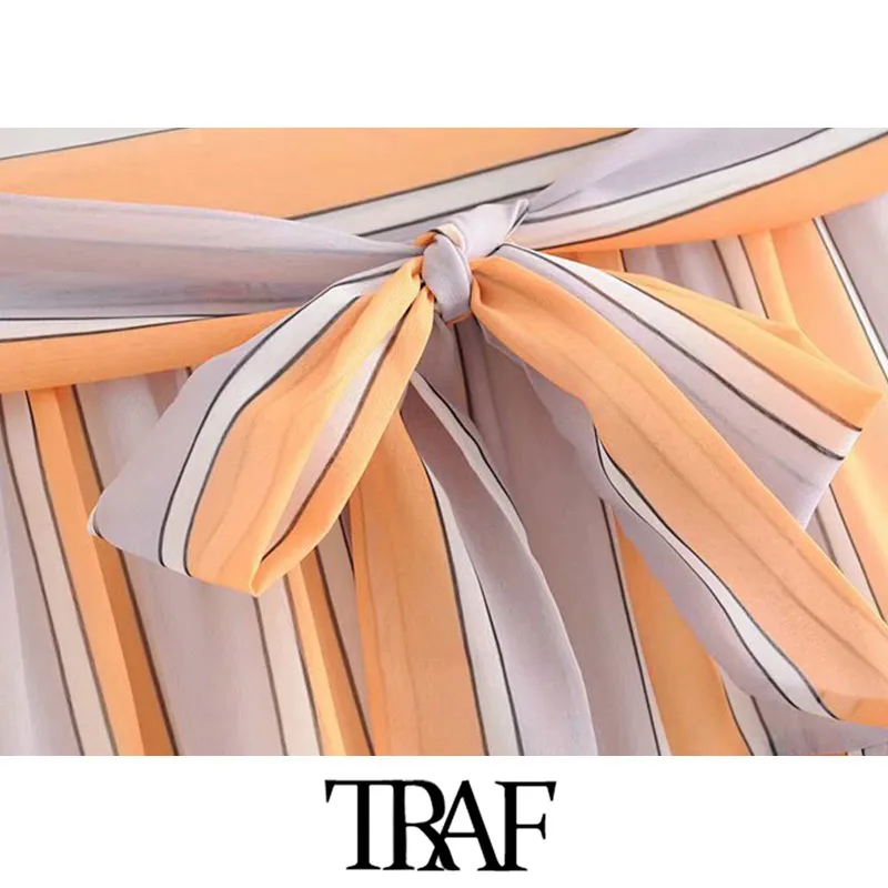 TRAF, женская, винтажная, элегантная, с бантом, с поясом, в полоску, юбка миди, модная, линия, боковая молния, офисная одежда, женские юбки, Faldas Mujer