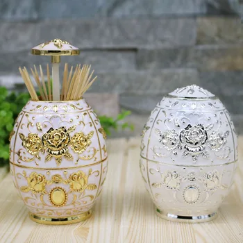 

European-style Egg-shaped Hand Pressure Automatic Toothpick Tube Metal Drip Glue Toothpick Cans Crafts High-end Gifts
