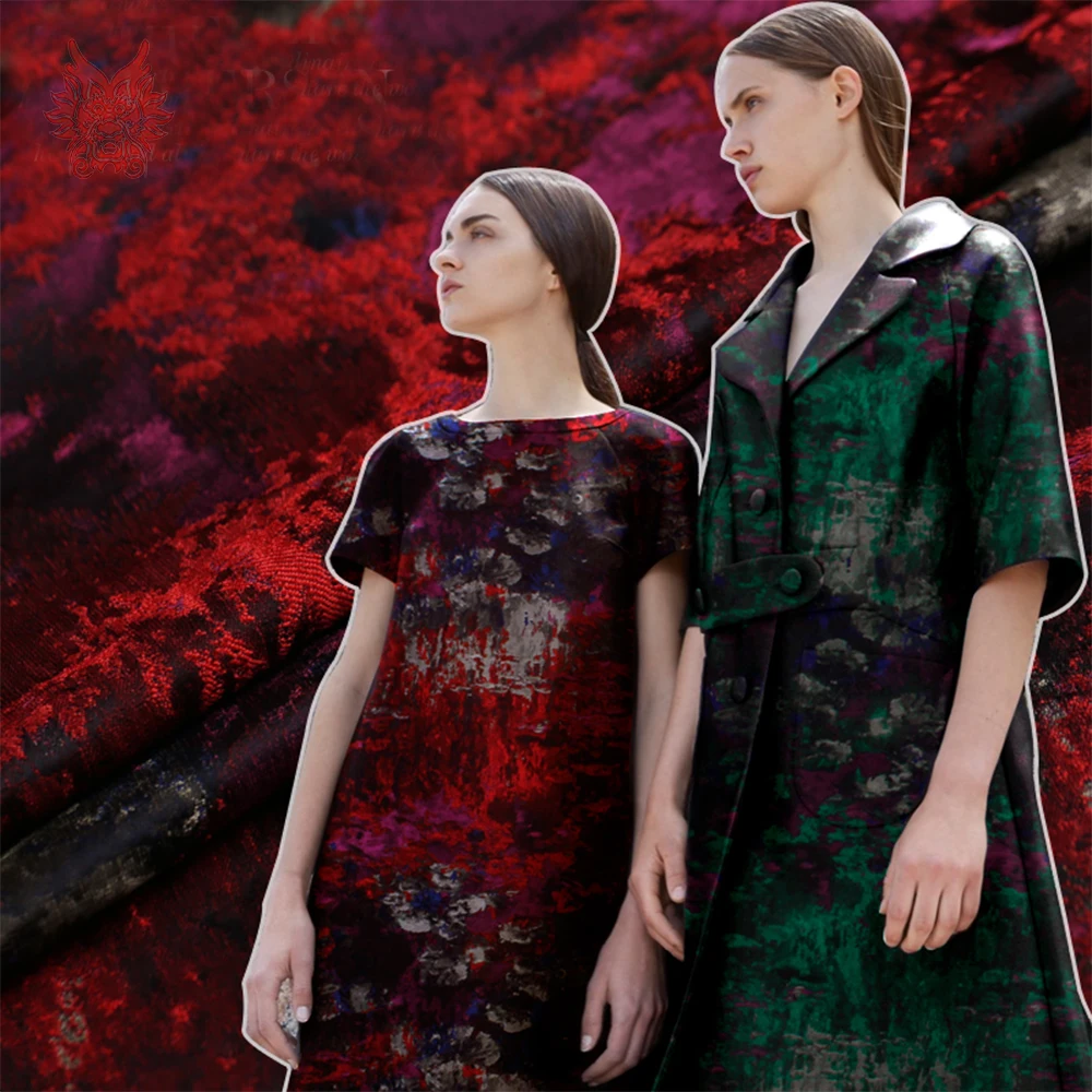 Американская Мода Цветочный Принт Красный Зеленый жаккард парча ткань для Весна Осень Тренч Костюм tessuto парча SP5933