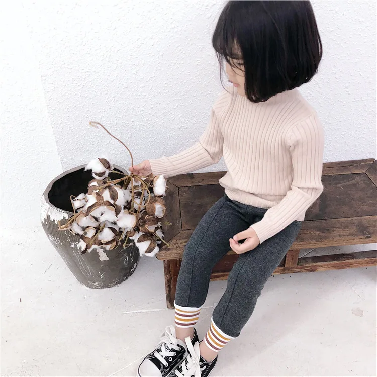 Autumn Winter Baby Girls Sandy Color Thicken Thread Patchwork Skinny Pants Kids All-match Fashion Leggings Render Pants