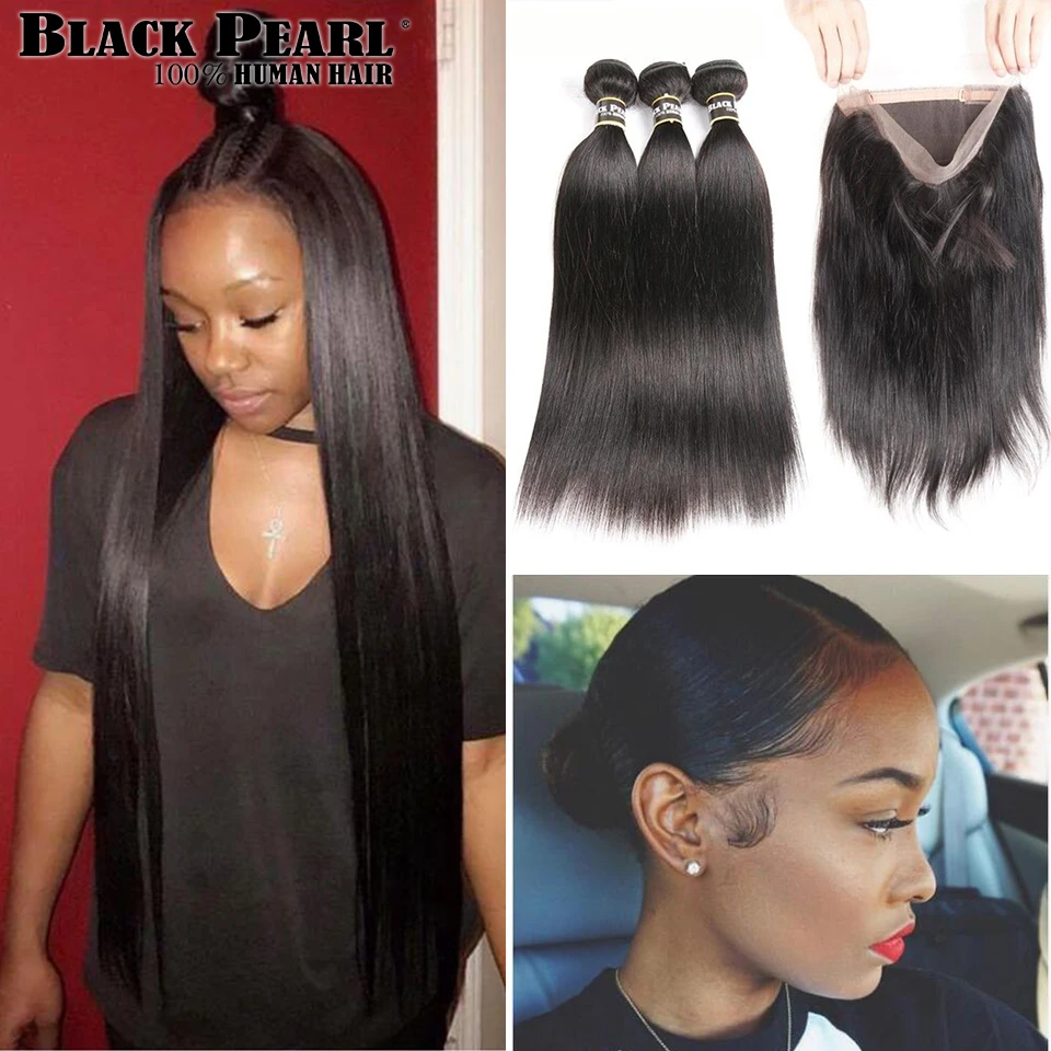 Черные перламутровые волосы предварительно цветные 360 кружевные фронтальные