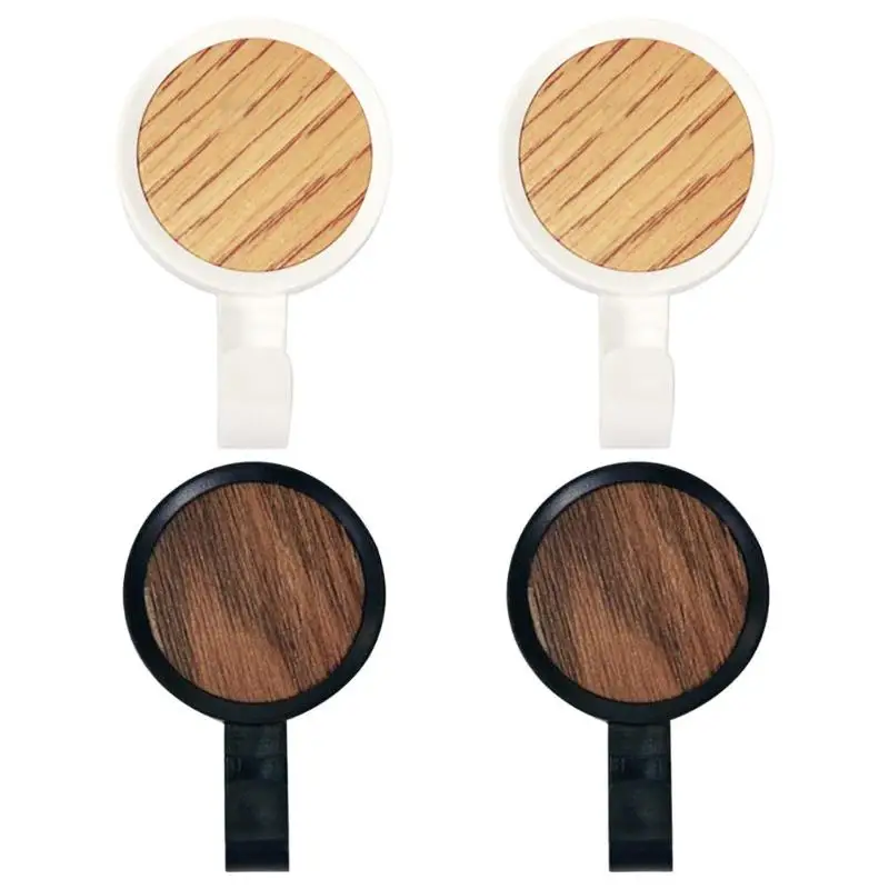 

2pcs Wooden Clothes Hangers Reasonable Storage Convenient Seamless Sticking Hooks No Perforation Wall Hanger