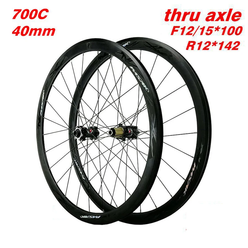 Pasak Wheelset 700c Clincher Road Wheel Disc Brake Thru Axle F12 F15X100 R12X142 V Brake 24 Holes 40mm Bicycle Wheels 700cx28c