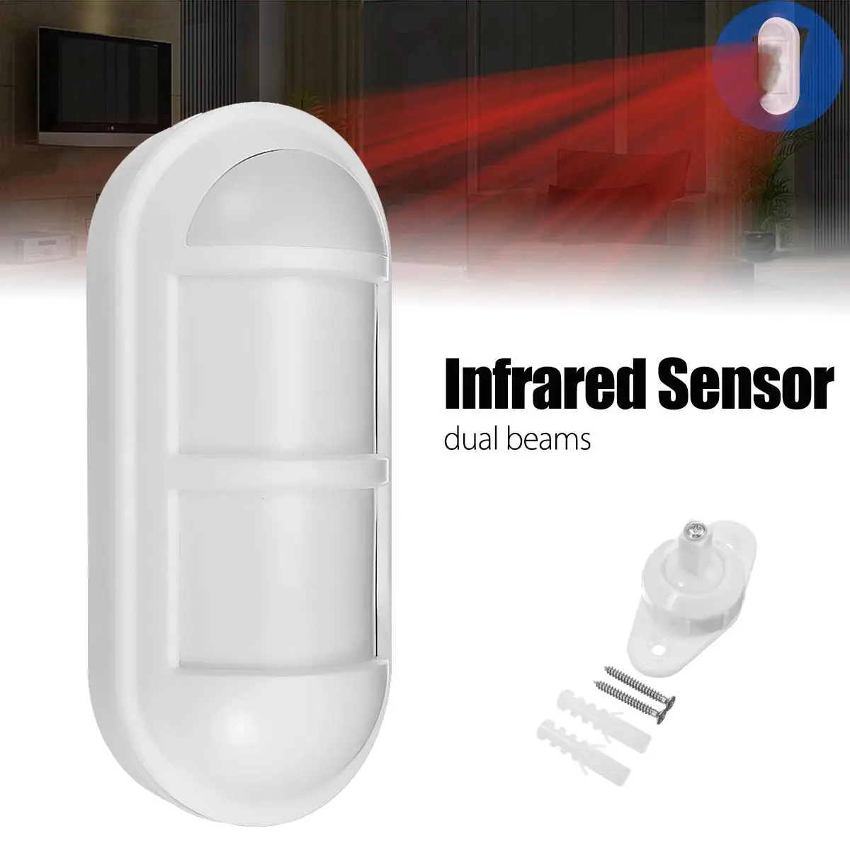 

Home Security Wireless Dual Beam Infrared IR Sensor Detector Burglar Alarm For Alexa Google Home
