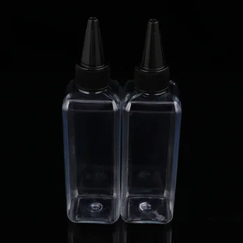 

15pcs 100ml Square Hair Dye Bottles Clear Plastic Hair Coloring Bottle Storage Bottle Pointed Mouth Container (with Black Mouth)