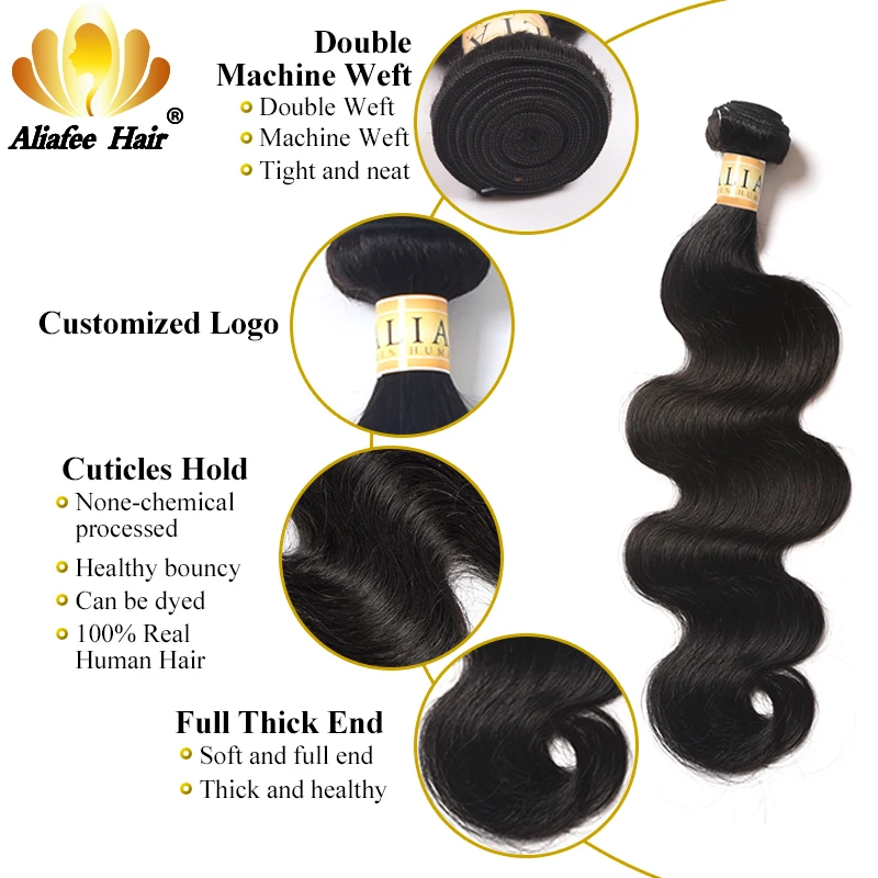 Aliafee Hair Malaysian Body Wave 3 Bundles Weave #T1B/27/Natural Color 8"-30" 100% Human Hair Non-Remy Body Wave Extension